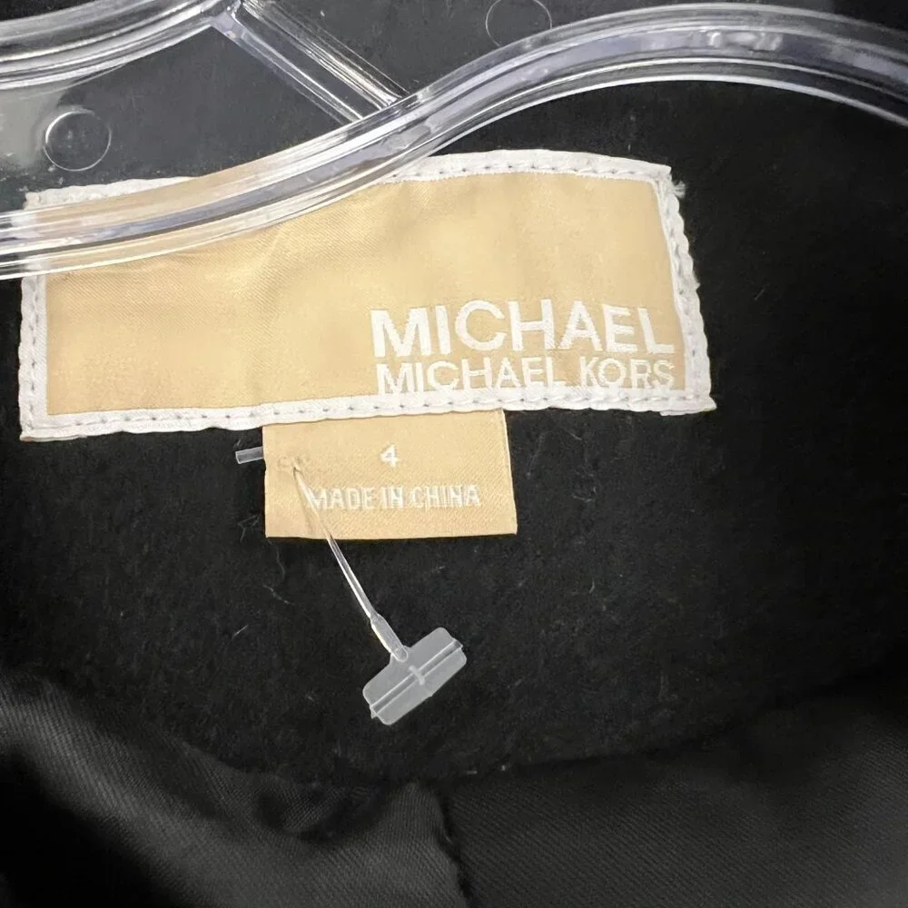 Michael Kors Womens Wool Blend Pea Coat Button Up Black Size 4 Belted